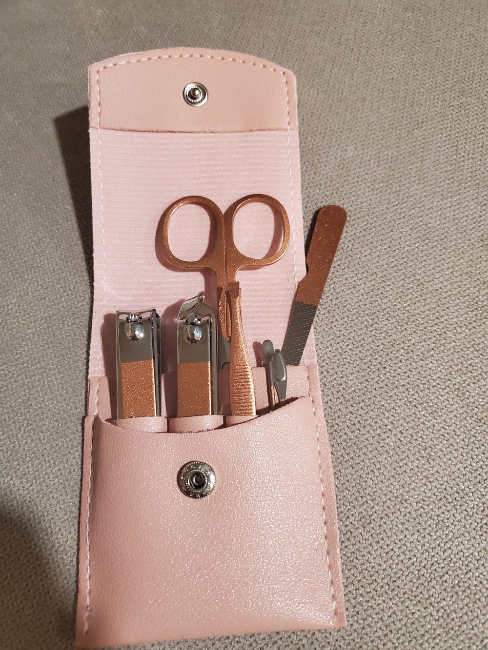 Pink Women's Travel Manicure Set with Rose Gold Tools